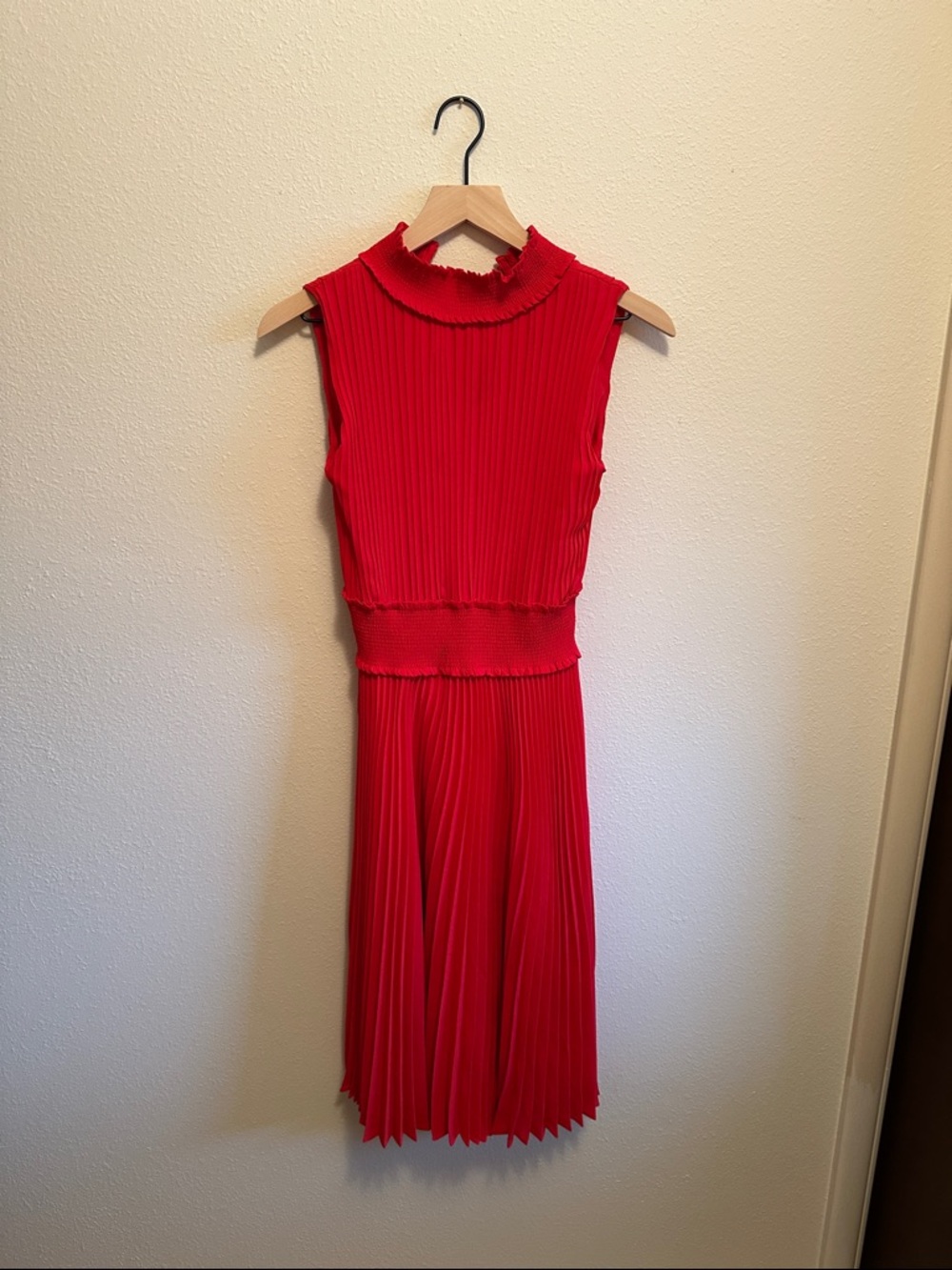 Nanette Lepore Red Pleated Mock-Ruffle Midi Dress